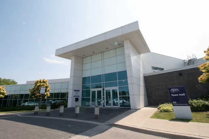 Ajax Town Hall entrance, shown on the town’s accessibility page.